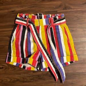 striped high rise shorts